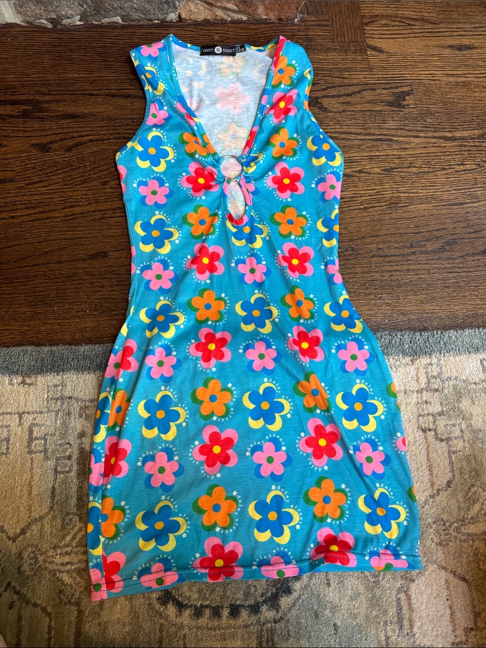Casual Street Teal Floral Tie-Front Mini Dress